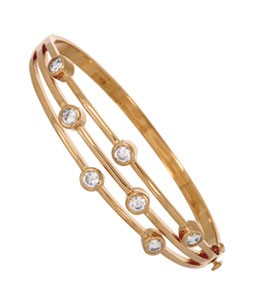 Pave Gold Tone Bangle Set With Clear Cubic Zirconia Stones
