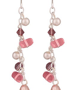 Pave Sterling Silver Earrings Set With Faux Pearls & Rose Quartz