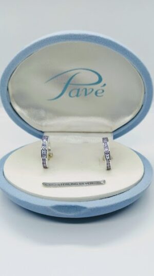 Pave Sterling Silver 925 Hoop Earrings Set With Swarovski Amethyst CZ Stones